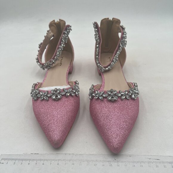 XYD Pink Glitter Pointed Toe D'Orsay Wedding Sandals Sparkly Rhinestones Shoes - Picture 3 of 8